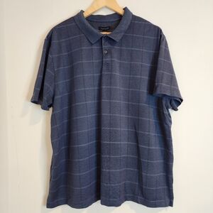 Van Heusen Mens XXL Blue Check Plaid Polo Short Sleeve Cotton Blend